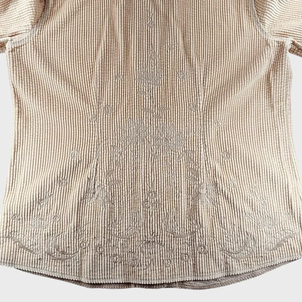 J.Jill Womens Medium Khaki Sand Corduroy Embroidered Floral Button Down Jacket - Picture 3 of 13
